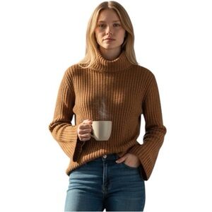 FRENCHI METALLIC THREAD METALLIC FLARED LONG SLEEVE BROWN COPPER SWEATER M